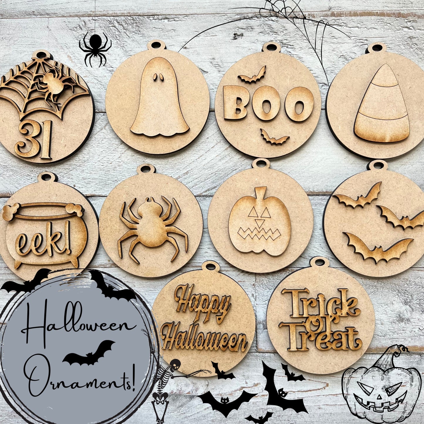 Unfinished Halloween Ornament Kit | Halloween Decor | Halloween Christmas Tree | Halloween Charms
