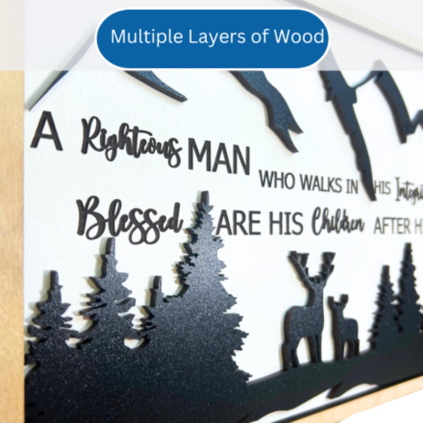 Dad Sign | Gift for Dad | Outdoor Dad Gifts | Bible Verse Sign | Proverbs 20:7 | Mountain Scene with Deer Sign | Christian Dad Sign
