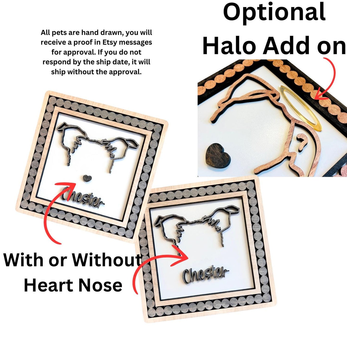 Custom Drawn Pet Ear Sign With Beaded Frame