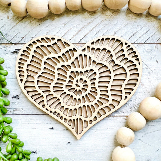 Large Rose Heart | Valentine Heart | Heart with Rose | Valentine Crafts | Wood Heart Cutout | 1 layer or 2 Layer