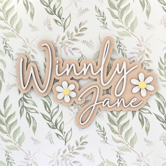 Girls Wood Name Sign with Daisies | Custom Name Sign | Girls Nursery | Girls Room Decor