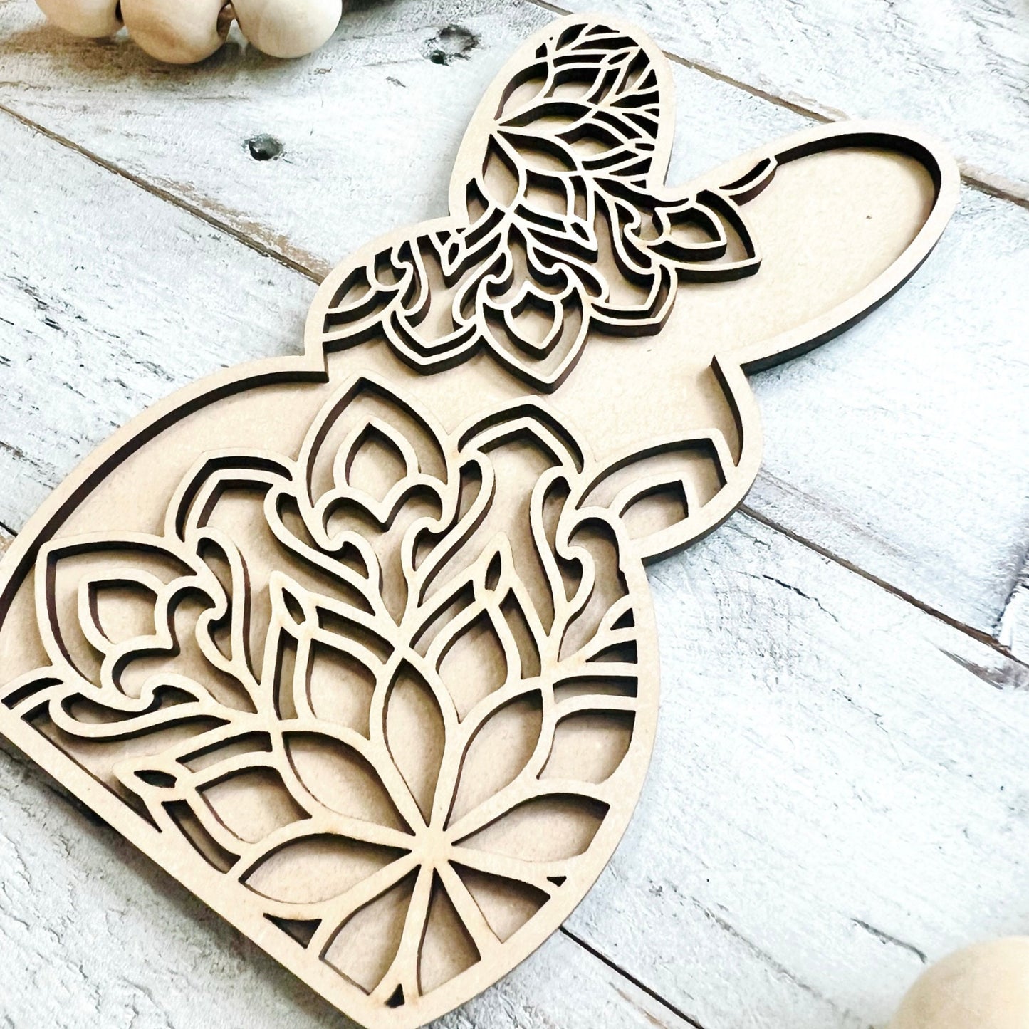 Mandala Floral Bunny | 2 Layer Easter Bunny Decor | Layered Wood Art | Mandala Rabbit | Easter Bunny with Flowers | Easter Decor