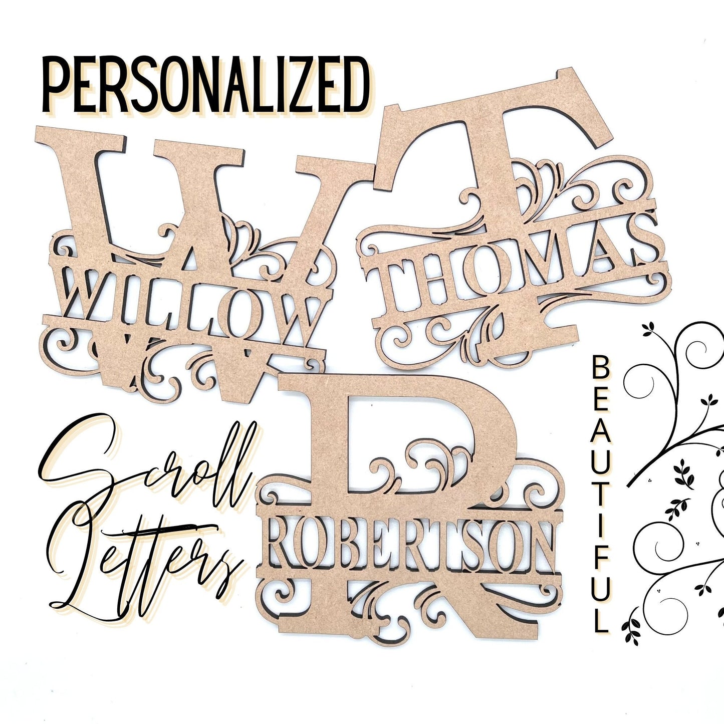 Personalized Name Letters | Scroll Monogram Letters | Car Ornaments | Vine Letter | Customized Monogram Gifts