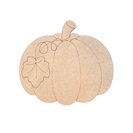 Fat Pumpkin with Leaves and Stem Fall Wood Craft- Paint by line
