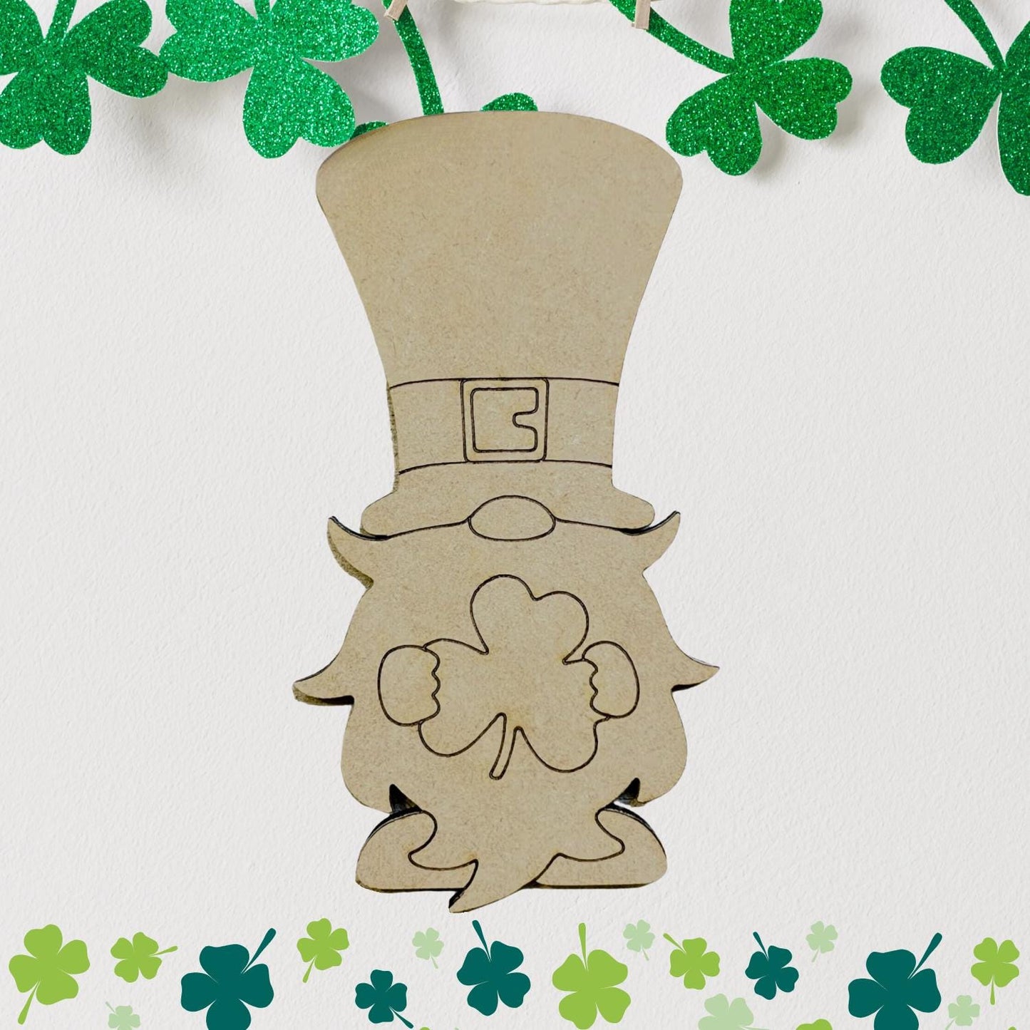 Large 12" - 22" | Gnome Leprechaun Clover | St Patrick's Day Decor | Craft Wood Shapes | Spring Decor | DIY Crafts | Paint by Lines