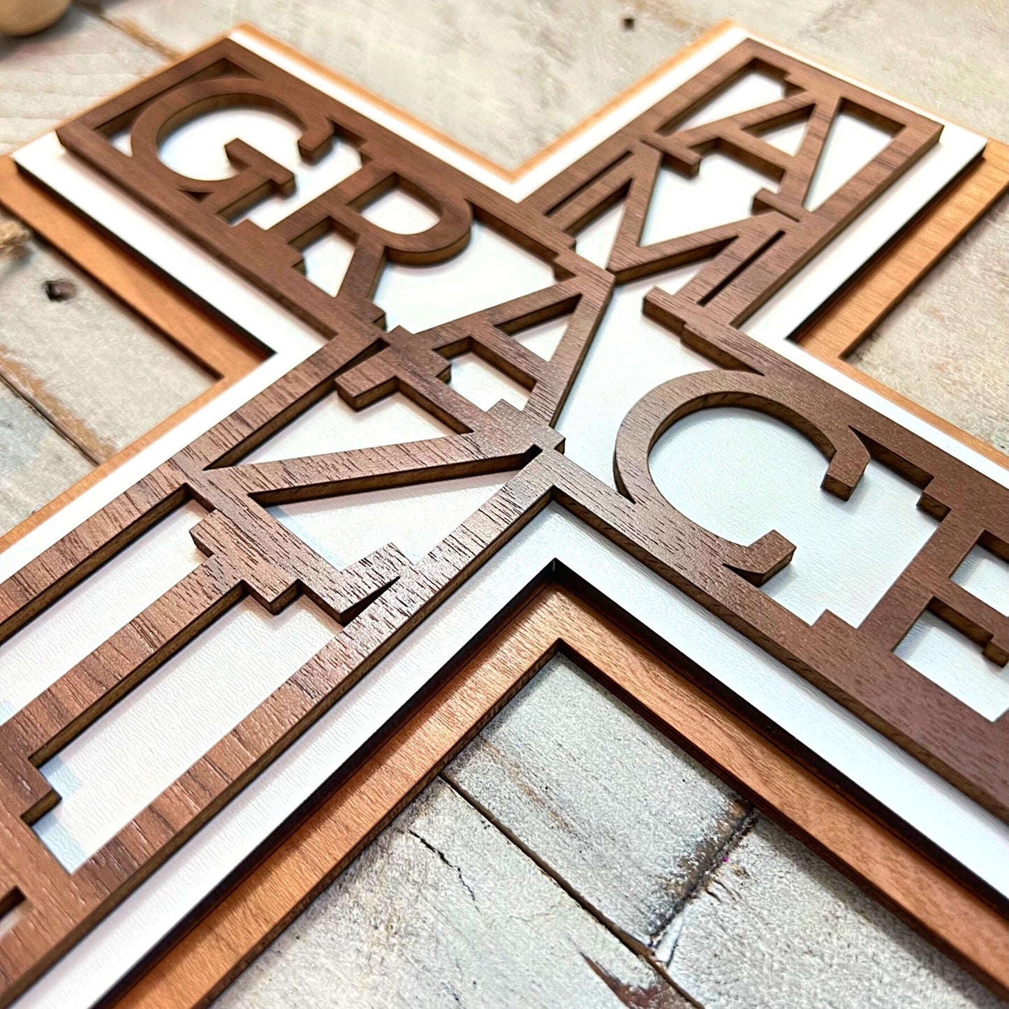 Amazing Grace Wall Cross | 3 Layer Cross Decor | Inspirational Cross