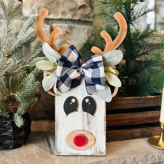 Sets of 2 or 5, Wood Reindeer Face with Ears, Christmas Deer Decorations, Wooden Antlers