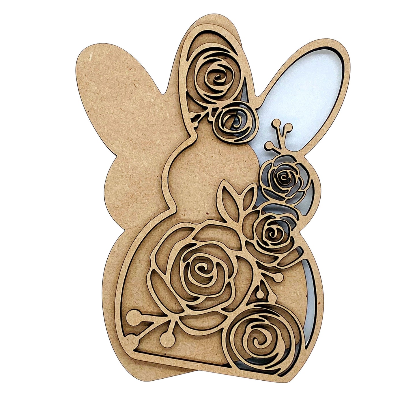 Floral Bunny | 2 Layer Easter Bunny Decor | Layered Wood Art | Floral Rabbit | Easter Bunny with Flowers | Easter Decor | Easter Flowers