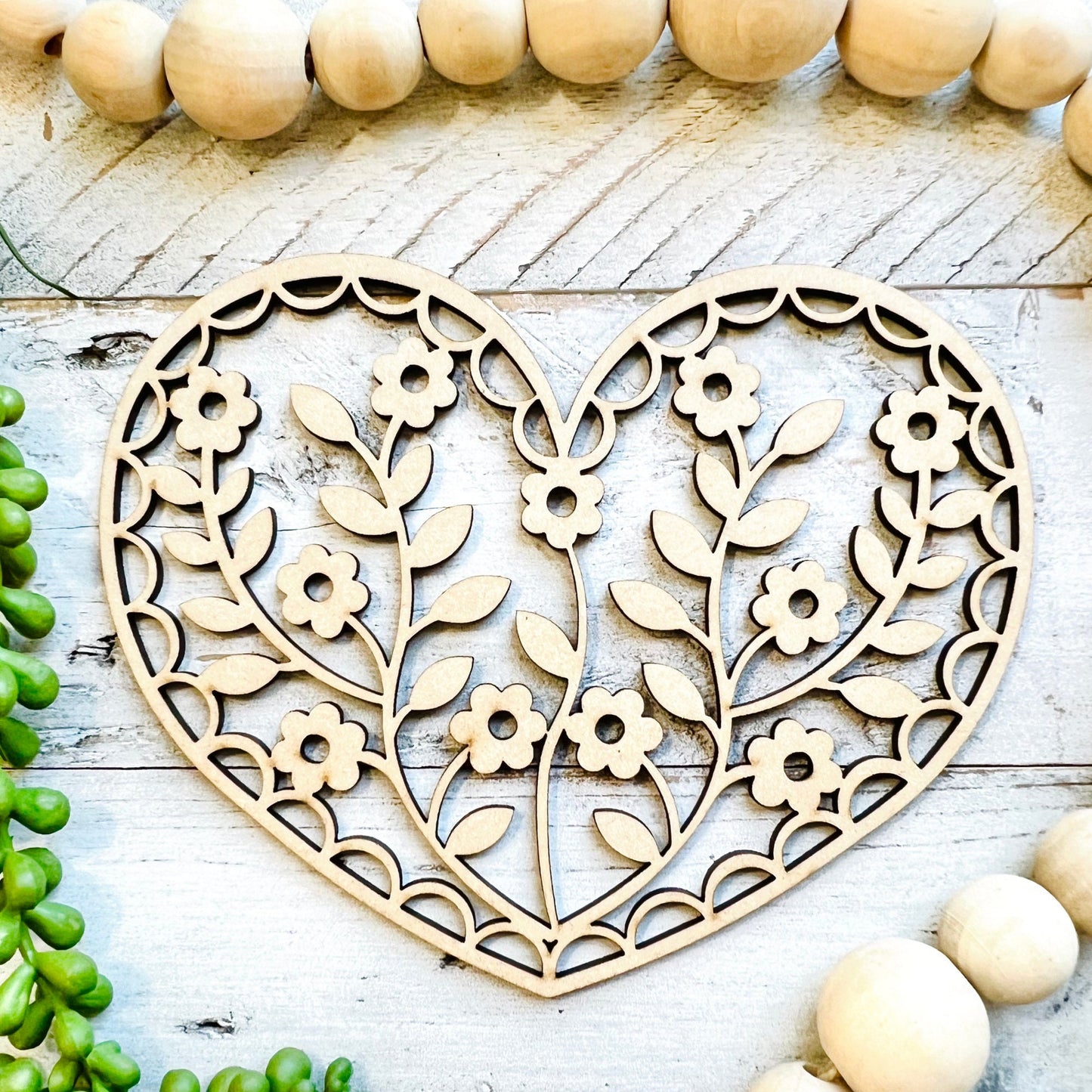 Small Floral Heart | Valentine Heart | Heart with Flowers | Valentine Crafts | Wood Heart Cutout | 1 layer or 2 Layer