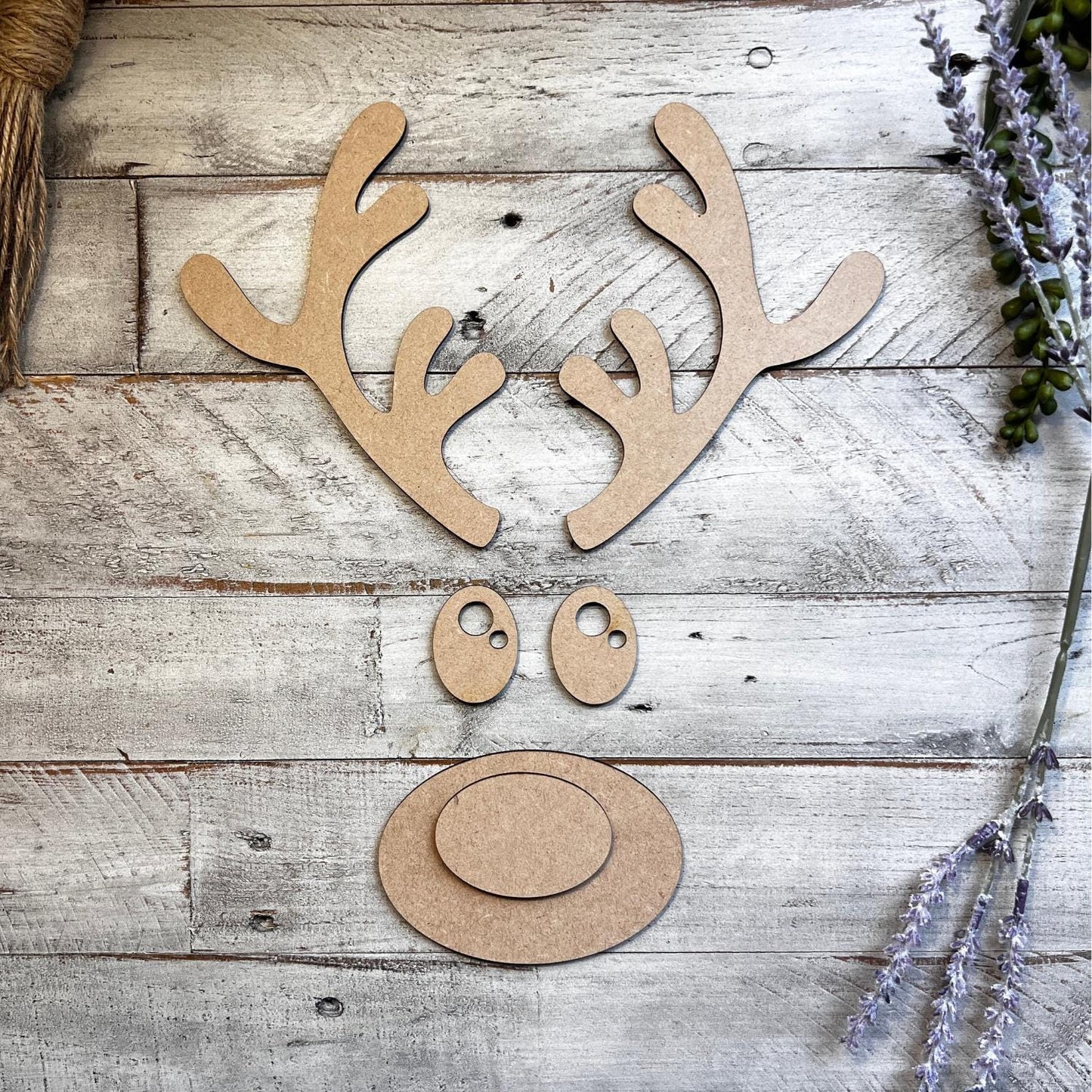 Sets of 2 or 5, Wood Reindeer Face with Ears, Christmas Deer Decorations, Wooden Antlers