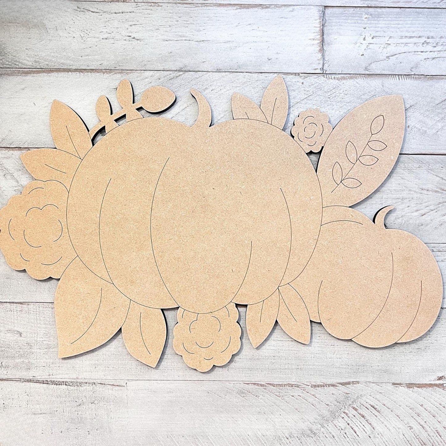 Pumpkin with Flowers | Fall Craft Shapes | Wood Fall Pumpkin |  Pumpkin Door Hanger