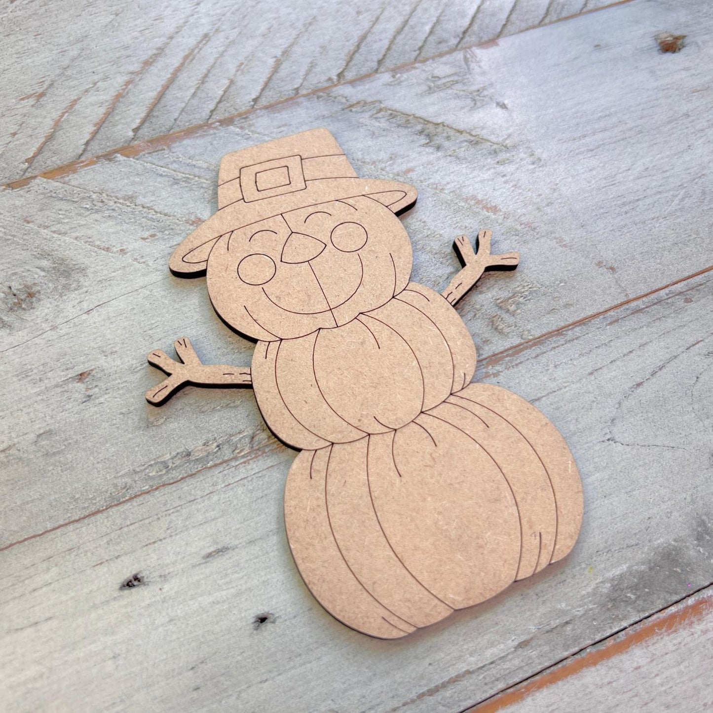 Pumpkin "Snow"man - Fall Wood Craft- Paint by line