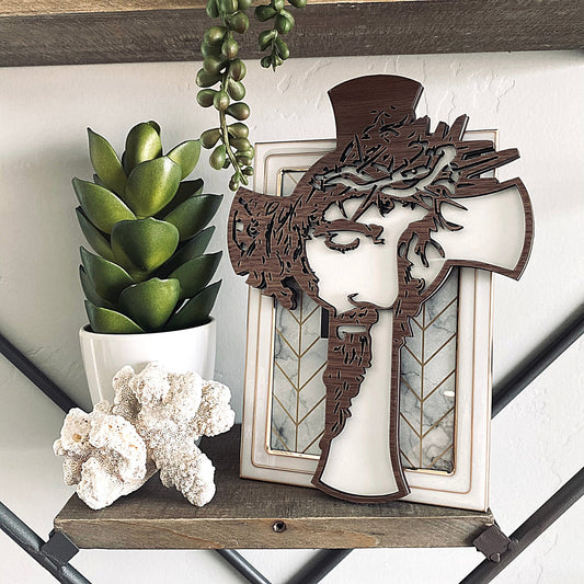 Jesus Cross | Detailed Wooden Cross | Wood Cross Home Decor | Fireplace Decor | Bookshelf Cross Decor | Religious Cross | Christian Gifts