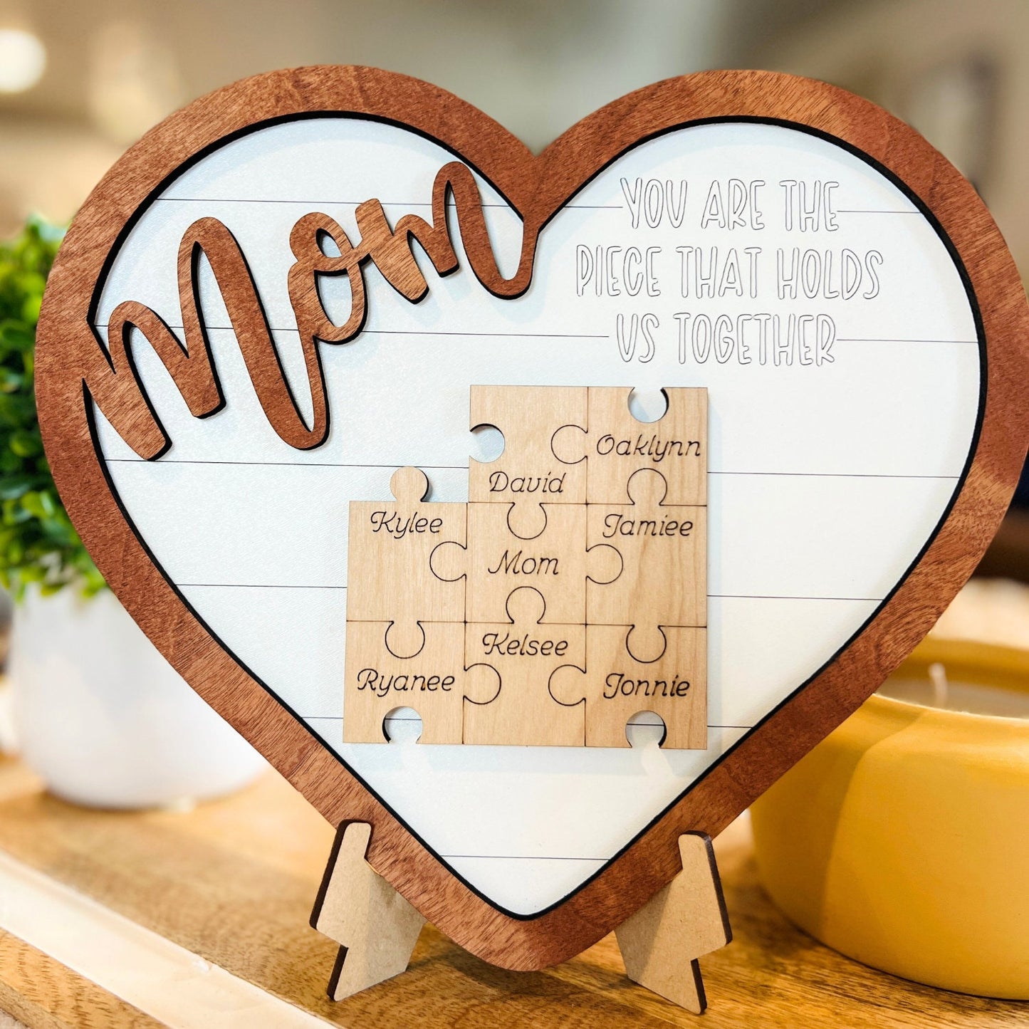Mother's Day Puzzle Heart Plaque | Family Name Sign | Personalized Mothers Day Gift | Anniversary, Birthday, Christmas, Valentines Presents