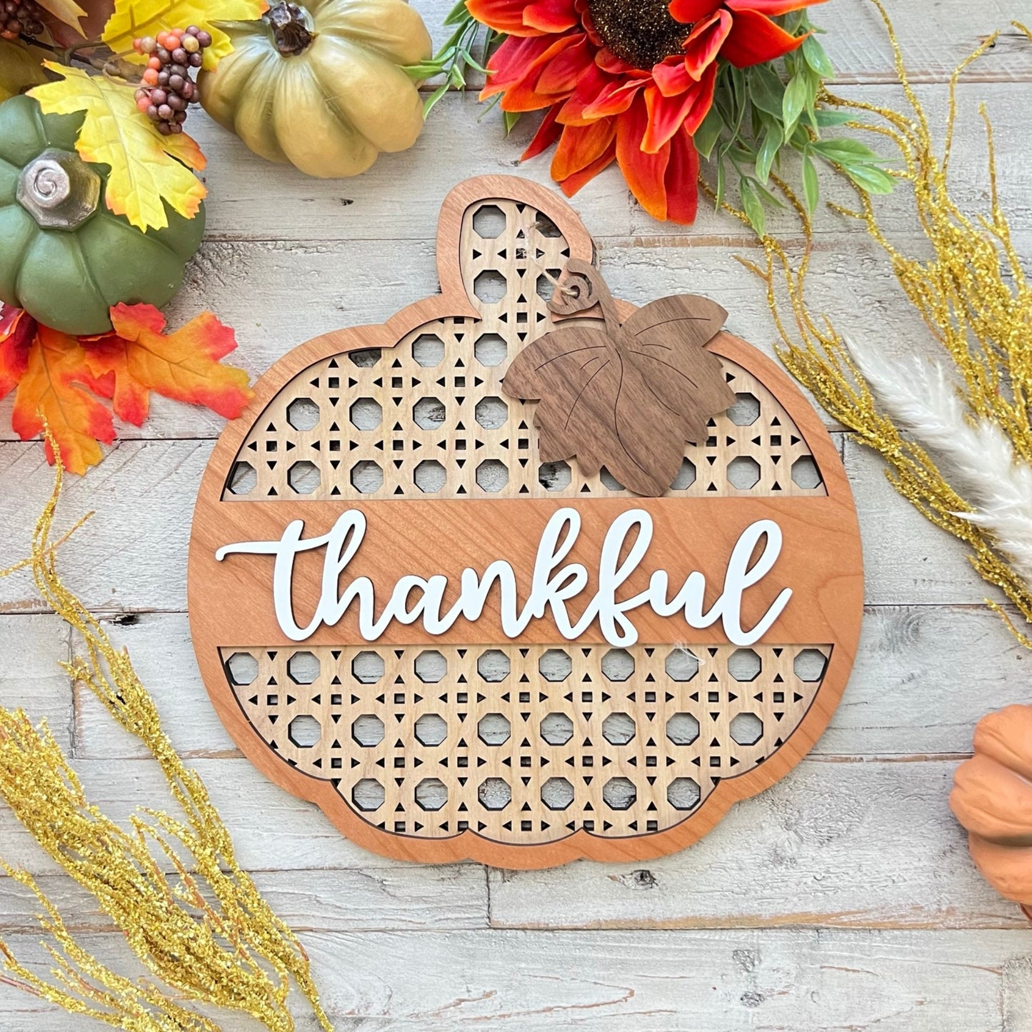 Fall Pumpkin Decor | Handmade Wooden Rattan Pumpkin | Holiday Decor | Fall Accents | Happy Fall | Welcome Sign by Krafty Supply