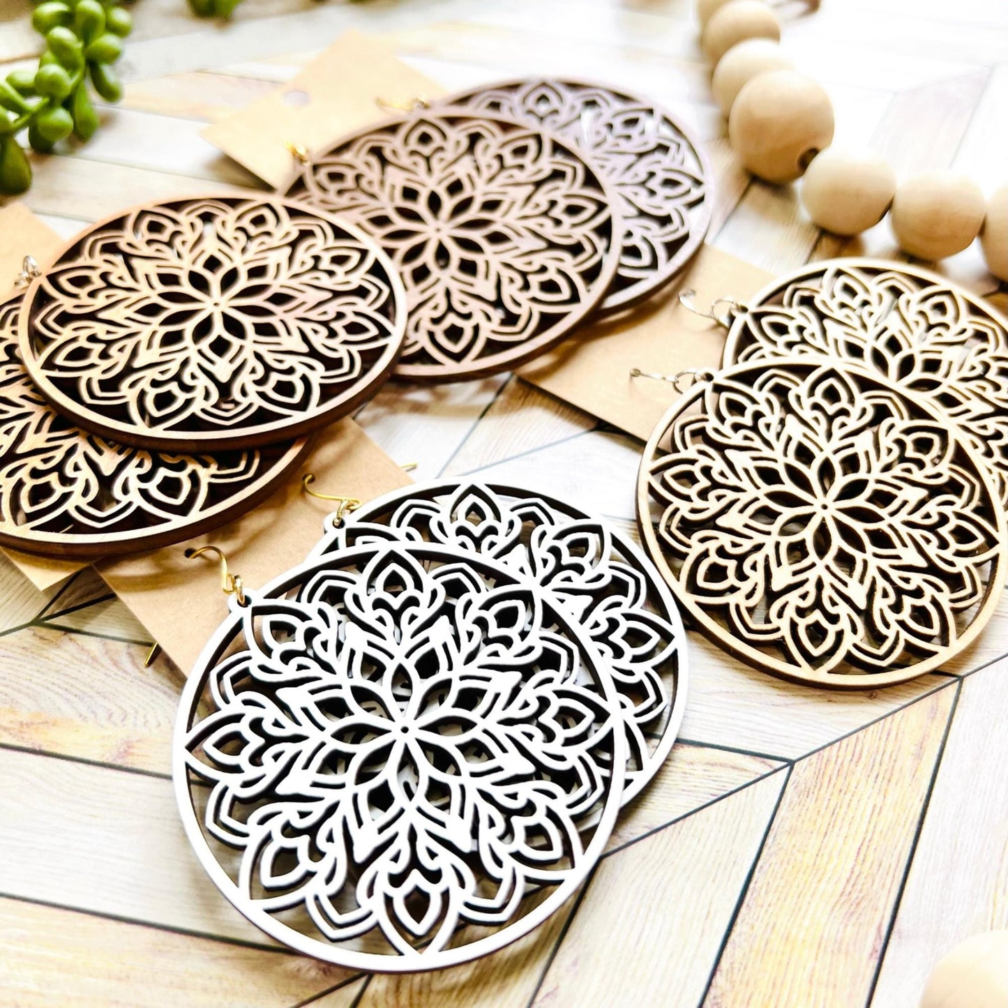 Mandala Laser Cut Wood and Acrylic Earrings| Available in 53 Colors! | Stainless Steel | Gold Plated | Silver Plated