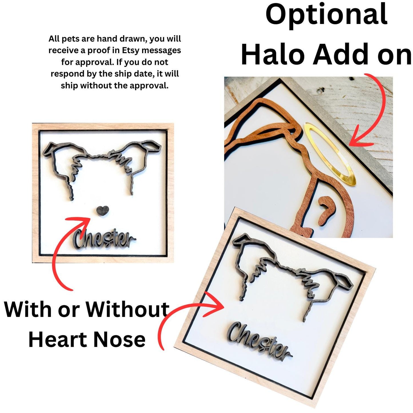 Custom Drawn Pet Ear Sign With Basic Frame