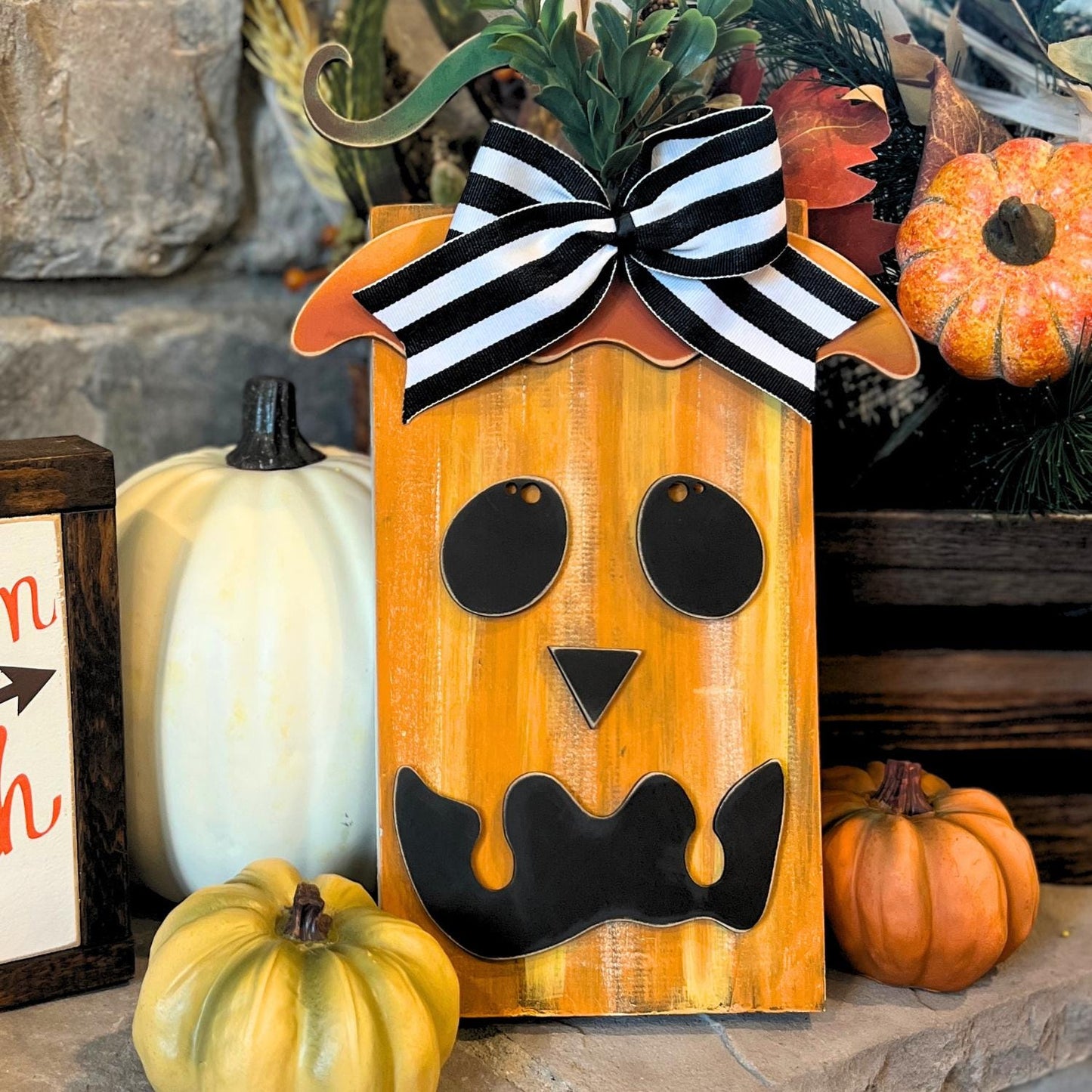 Sets of 2 or 5, Wood Pumpkin Face, Halloween Crafts