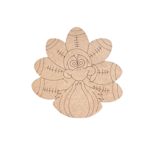 Wood Turkey Cutout | Football Turkey - Paint by Line