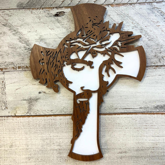 Jesus Wood Cross | Jesus with Thorns Cross