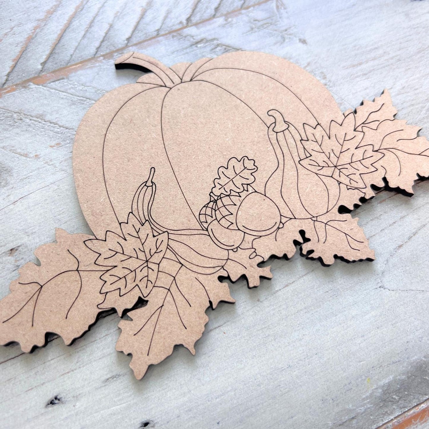 Pumpkin with Acrorns and Gourds Fall Wood Craft- Paint by line