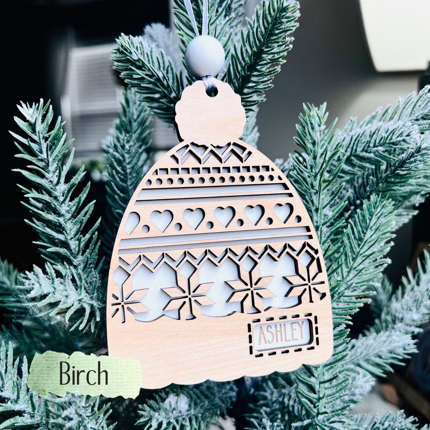 Personalized Beanie Ornament with Name – Winter Hat Ornaments | Custom Holiday Wood Decoration | Made in USA