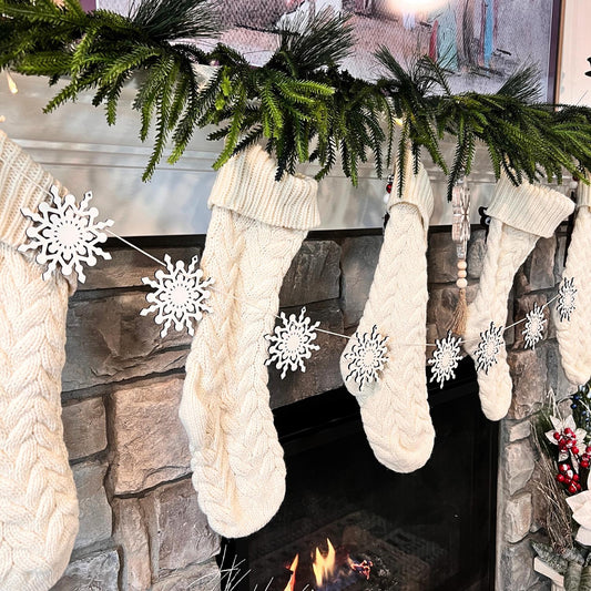 Snowflake Wood Garland | Vintage Snowflake Garland | Fireplace Christmas Decor | Mantel Decor | Christmas Wall Art