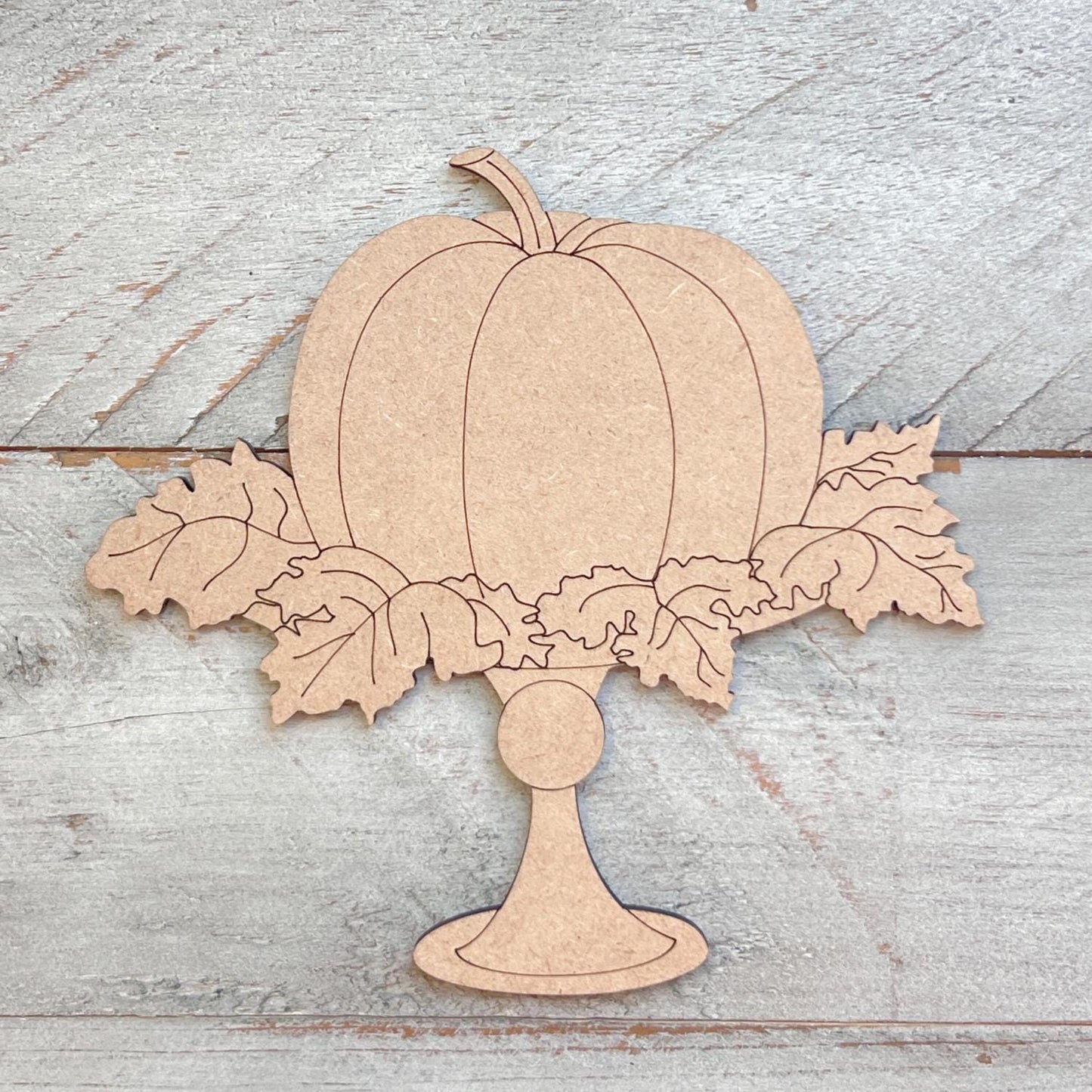 Fat Pumpkin with Leaves and Stem Fall Wood Craft- Paint by line
