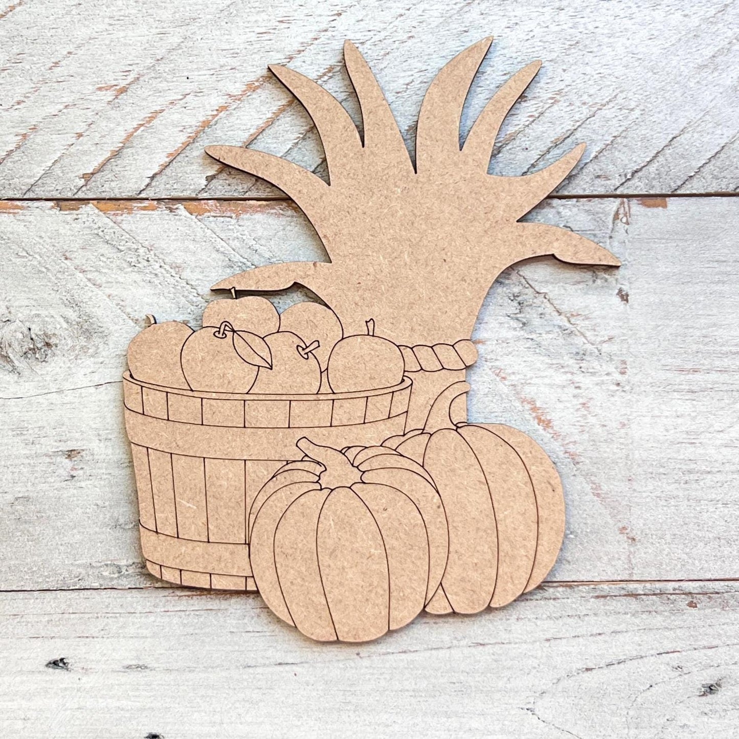 Apple Barrel with Pumpkins and Straw Fall Wood Craft- Paint by line