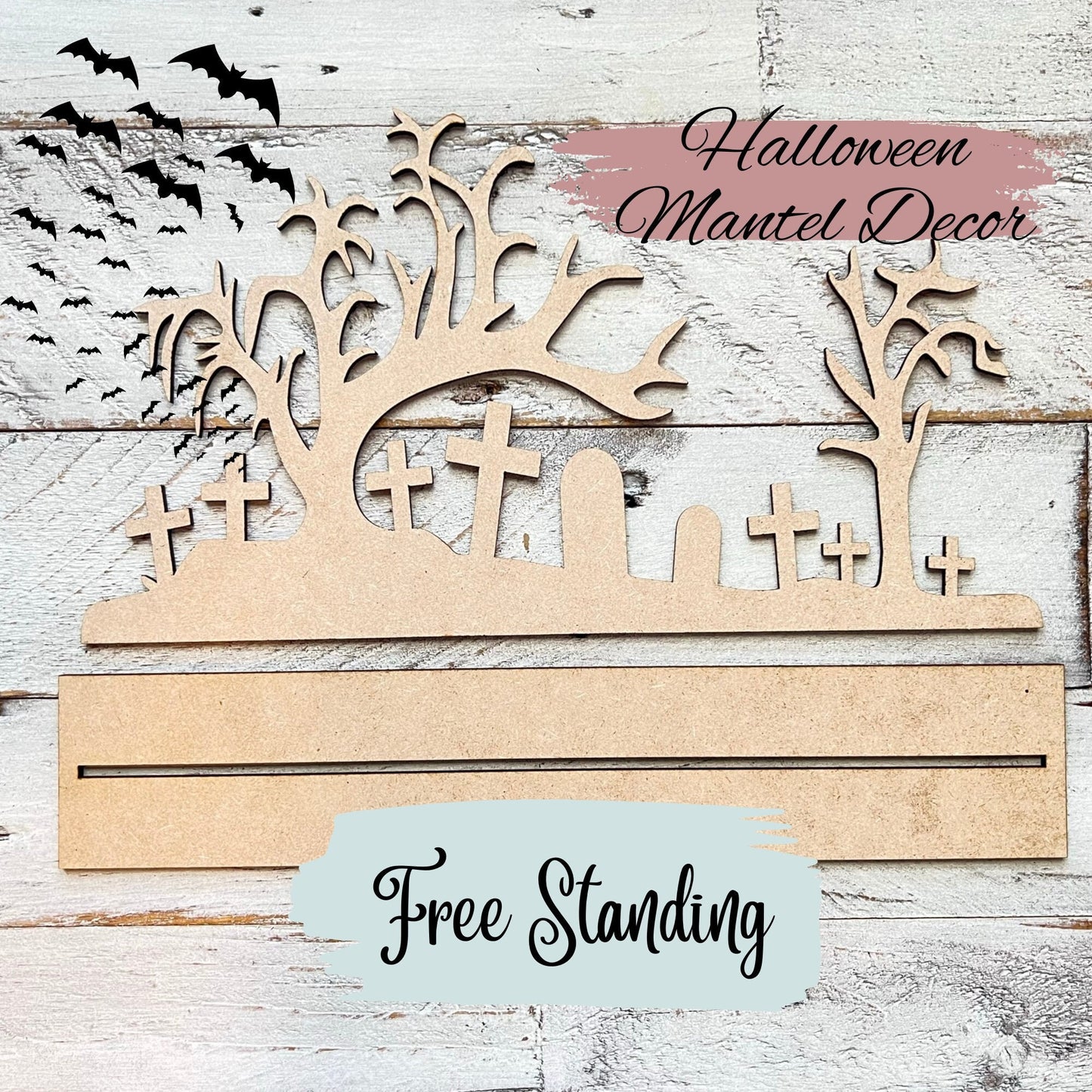 Halloween Graveyard Mantel Decor | MDF Mantel Decorations | Spooky Decor | Pumpkin Mantel Decor | Halloween Decorations