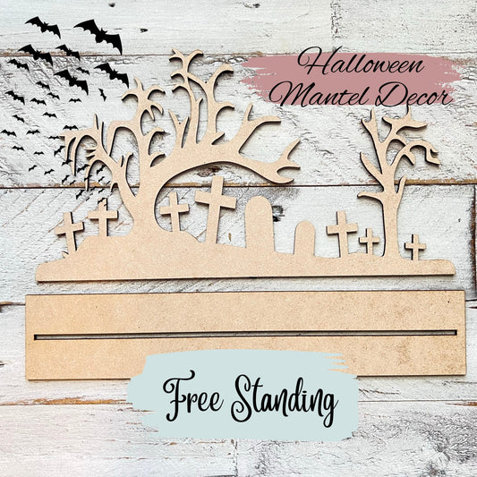 Halloween Graveyard Mantel Decor | MDF Mantel Decorations | Spooky Decor | Pumpkin Mantel Decor | Halloween Decorations