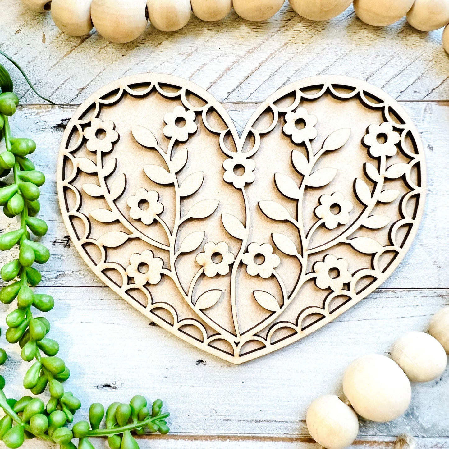 Large Floral Heart | Valentine Heart | Heart with Flowers | Valentine Crafts | Wood Heart Cutout | 1 layer or 2 Layer