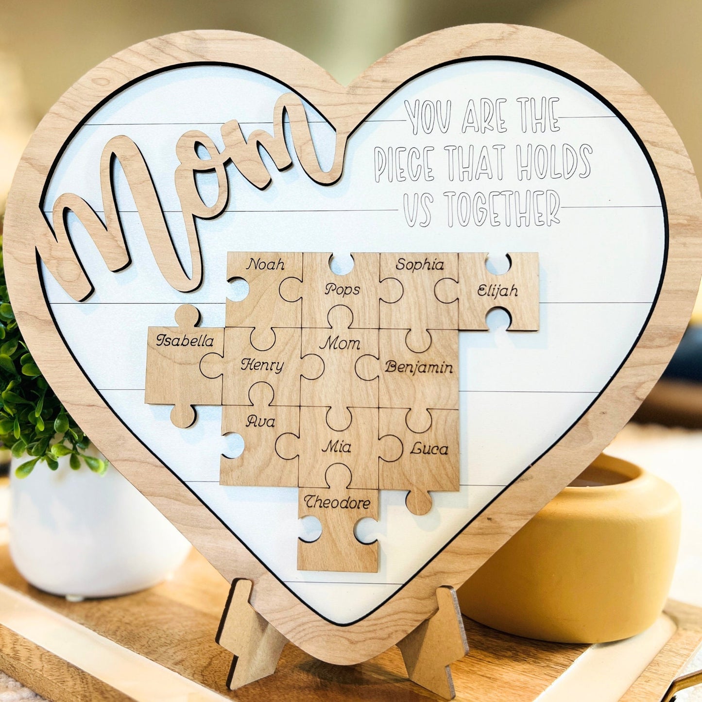 Mother's Day Puzzle Heart Plaque | Family Name Sign | Personalized Mothers Day Gift | Anniversary, Birthday, Christmas, Valentines Presents