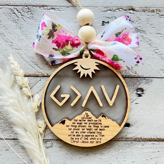 God is Greater Than the Highs and Lows | 58 RIBBON OPTIONS | Christian decor | Christian Car Charm | Bible Verse Car Charm